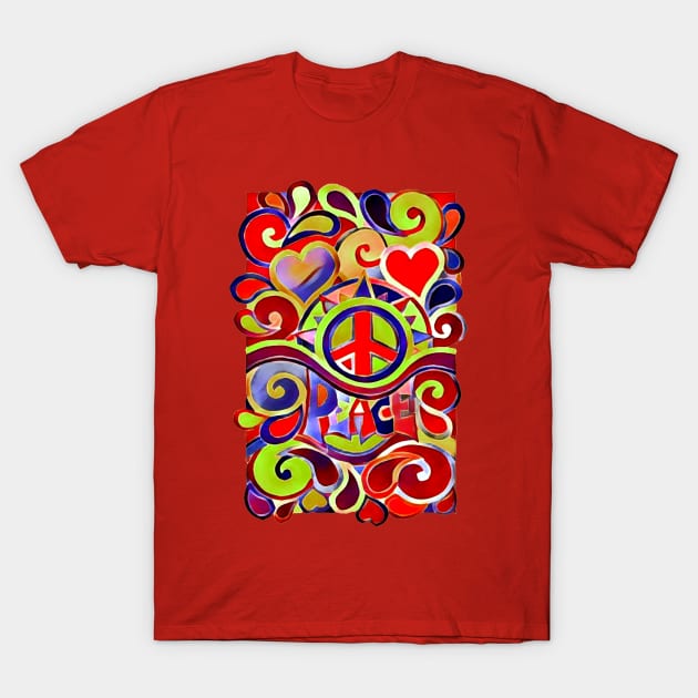 Colorful Peace and Love Art T-Shirt by AlondraHanley